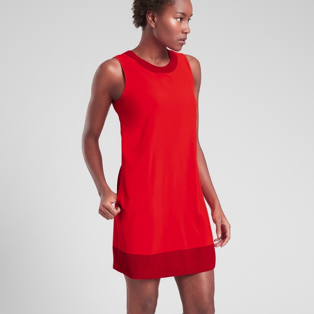 Athleta Red Zephyr Ribbed Trim Coral Dress